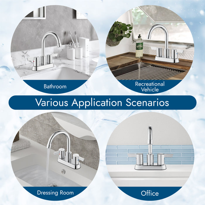 Bathroom Faucet 2 Handle Centerset Bathroom Sink Faucet 4 Inch Bathroom Faucets 360°Swivel Spout Deck Mounted Lavatory Vanity Faucet Mixer Tap with Pop Up Drain