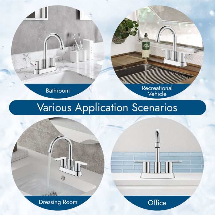 Bathroom Faucet 4 Inch Centerset Bathroom Sink Faucet, Double Handle Bathroom Faucets 360 Degree Swivel Spout Deck Mounted Lavatory Vanity Faucet Mixer Tap with Pop Up Drain