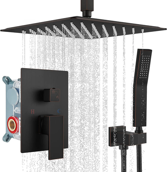 gotonovo Ceiling Mount Rainfall Shower System with Square Shower Head with Handheld shower and Pressure Balance Shower Valve Kit Luxury Rain Mixer Shower Combo Set Bathroom