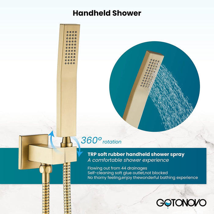 gotonovo Ceiling Mount Rainfall Shower System with Square Shower Head with Handheld shower and Pressure Balance Shower Valve Kit Luxury Rain Mixer Shower Combo Set Bathroom