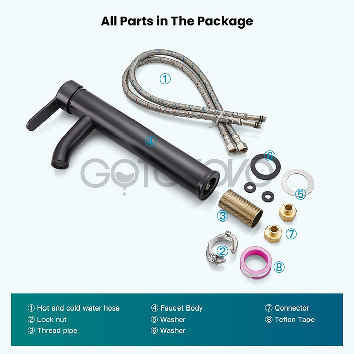 gotonovo Bathroom Vessel Sink Faucet Single Handle Lavatory Vanity Mixer Tap Tall Spout Single Hole