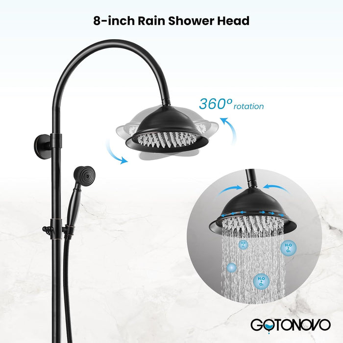 gotonovo Bathroom Classic Exposed Shower Faucet Wall Mount Shower System 8 Inch Luxurious Rainfall Shower Head Set with Tub Spout and Handheld Spray Double Cross Handles