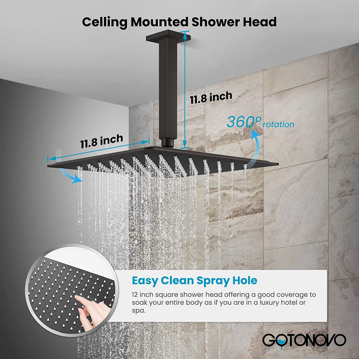 gotonovo Ceiling Mount Rainfall Shower System with Square Shower Head with Handheld shower and Pressure Balance Shower Valve Kit Luxury Rain Mixer Shower Combo Set Bathroom
