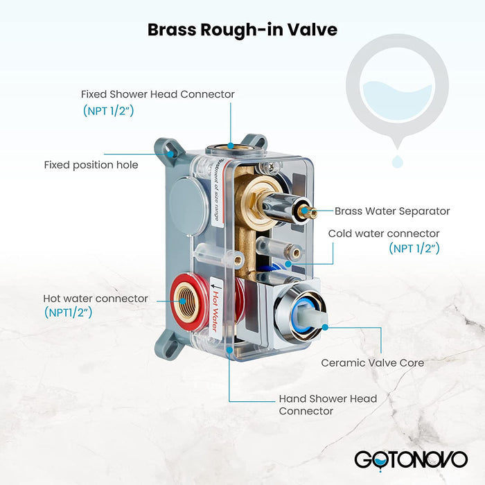 gotonovo Ceiling Mount Rainfall Shower System with Square Shower Head with Handheld shower and Pressure Balance Shower Valve Kit Luxury Rain Mixer Shower Combo Set Bathroom