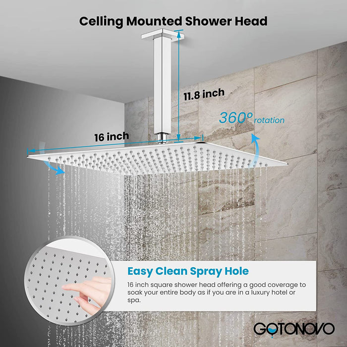 gotonovo Ceiling Mount Rainfall Shower System with Square Shower Head with Handheld shower and Pressure Balance Shower Valve Kit Luxury Rain Mixer Shower Combo Set Bathroom