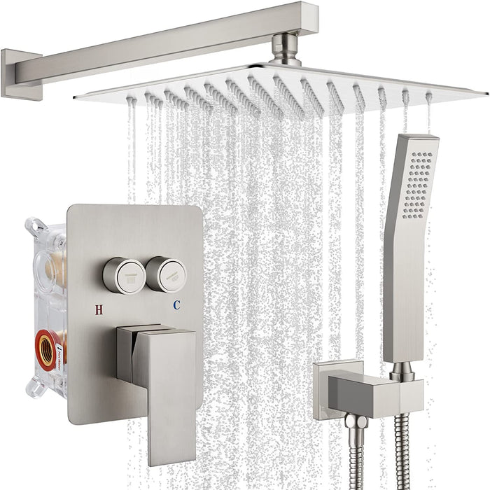 gotonovo Push Button Rain Shower System Rainfall Shower Head with Handheld Shower Wall Mount Pressure Balance Valve Included Dual Functions