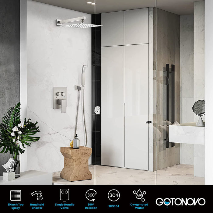 gotonovo Push Button Rain Shower System Rainfall Shower Head with Handheld Shower Wall Mount Pressure Balance Valve Included Dual Functions