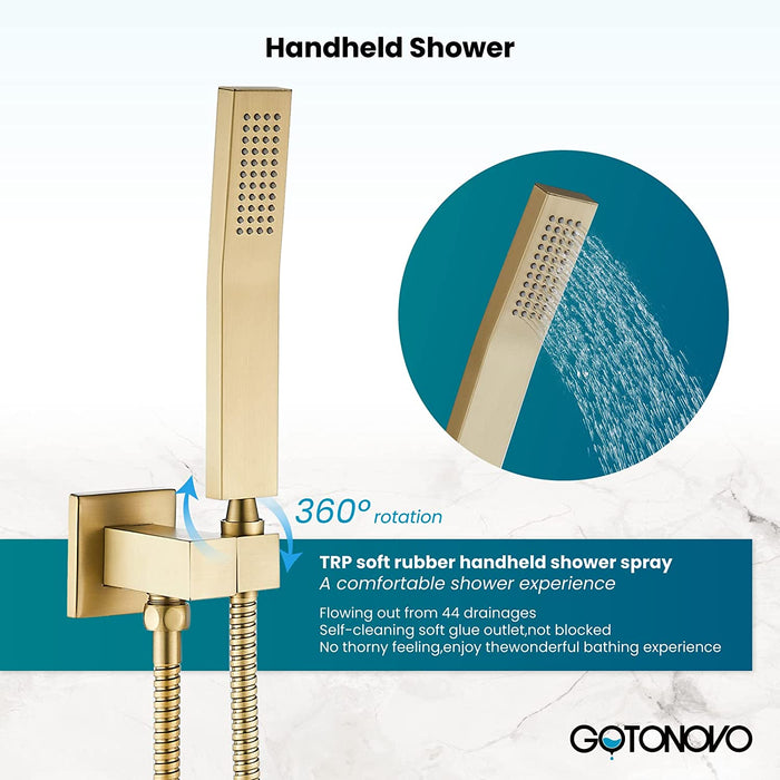 gotonovo Ceiling Mount Rainfall Shower System with Square Shower Head with Handheld shower and Pressure Balance Shower Valve Kit Luxury Rain Mixer Shower Combo Set Bathroom