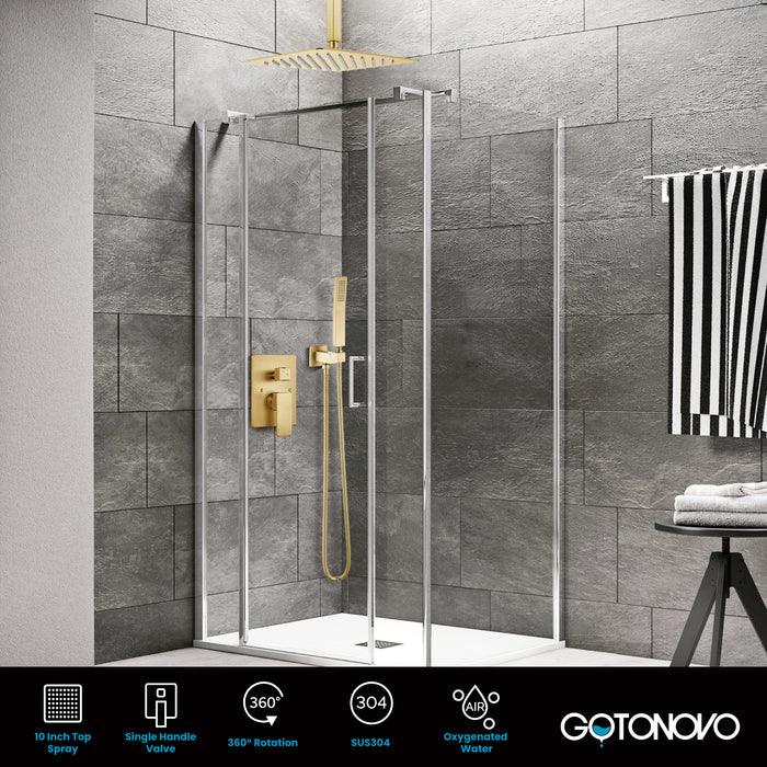 gotonovo Rain Shower System Ceiling Mount 12 Inch Shower Head with Handheld Spray Luxury High Pressure Shower Combo Set Rough-in Valve and Shower Trim Included Dual Function