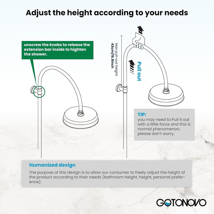 gotonovo Exposed Bathroom Shower System Classic Shower Kit 8 Inch Luxurious Rainfall Shower Head Handheld Spray Tub Filler Brass Pipe 3-Function Wall Mount Double Cross Knobs