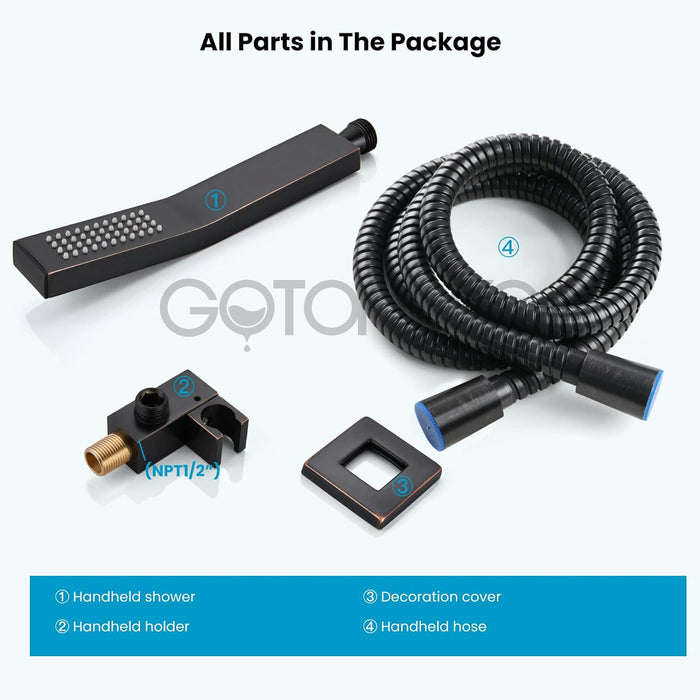 Gotonovo Brass L-Style Handheld Shower High Pressure Single Function Luxury Hand Shower