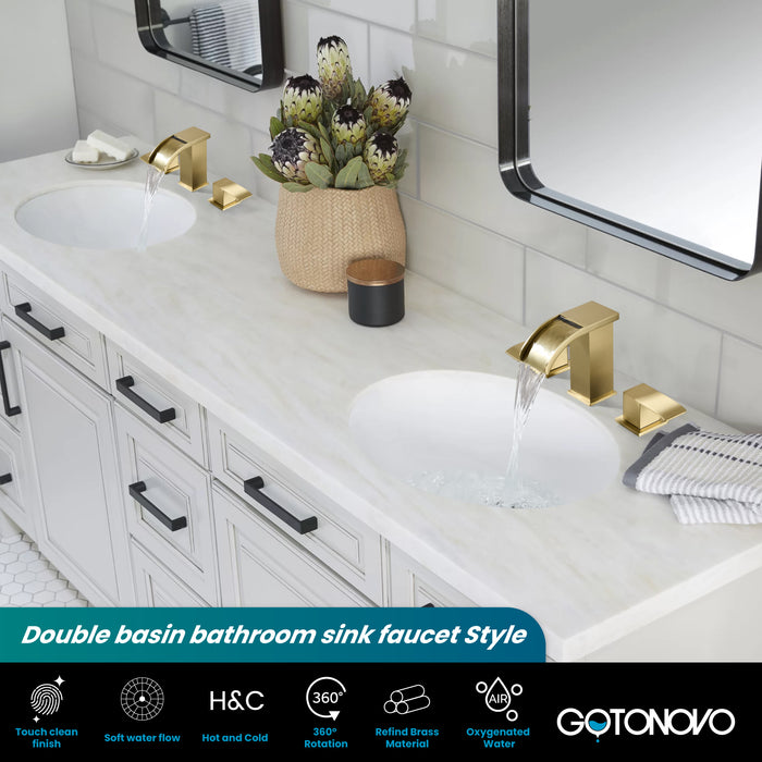 gotonovo Waterfall 8 inch Widespread Bathroom Faucet Set Bathroom Sink Faucet 3 Hole 2 Handle Vanity Lavatory Deck Mount with Pop Up Drain and Water Supply Lines