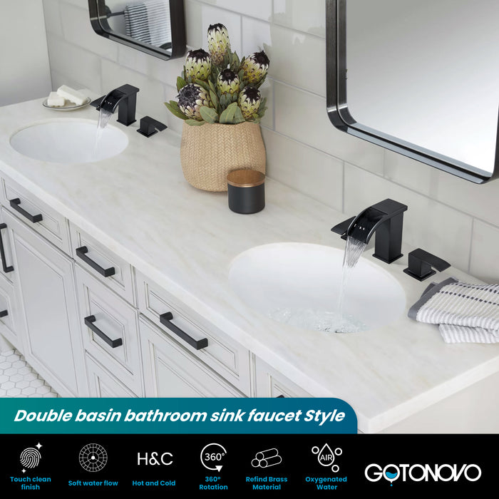 gotonovo Waterfall 8 inch Widespread Bathroom Faucet Set Bathroom Sink Faucet 3 Hole 2 Handle Vanity Lavatory Deck Mount with Pop Up Drain and Water Supply Lines