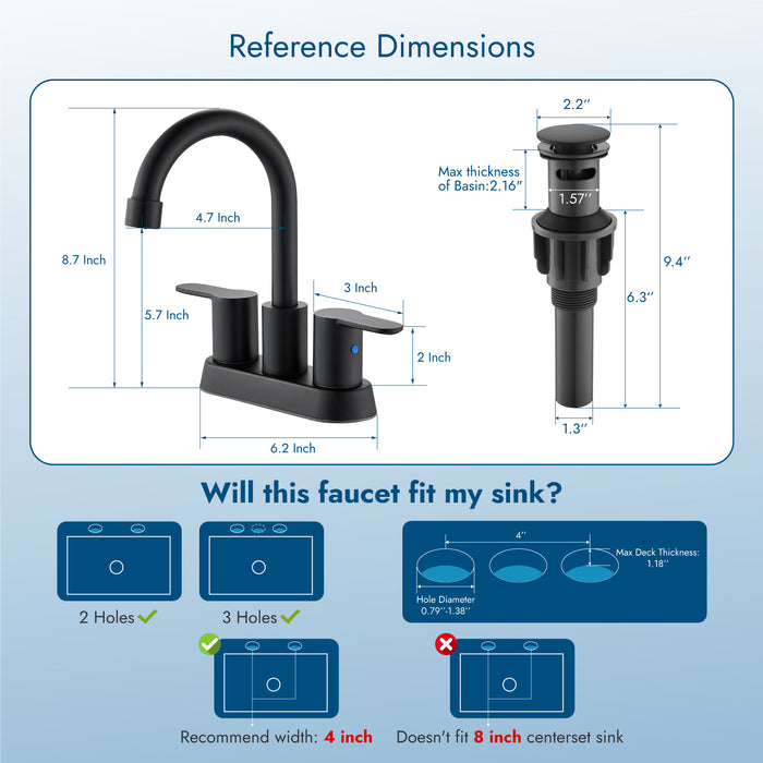 Bathroom Faucet 4 Inch Centerset Bathroom Sink Faucet, Double Handle Bathroom Faucets 360 Degree Swivel Spout Deck Mounted Lavatory Vanity Faucet Mixer Tap with Pop Up Drain