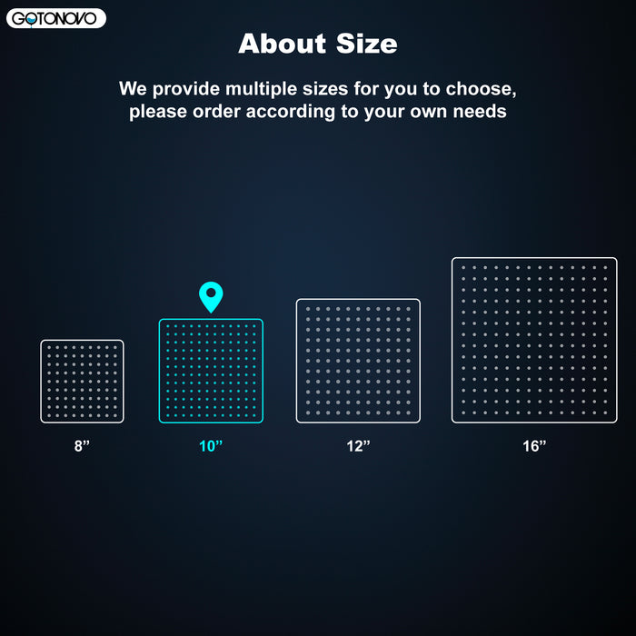 gotonovo Rainfall Shower Head 10 Inch Stainless Steel Square Rainfall  High Pressure Bath Rain Showerhead 1/16" Ultra Thin Waterfall Full Body Coverage with Silicone Nozzle