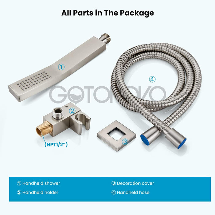 Gotonovo Brass L-Style Handheld Shower High Pressure Single Function Luxury Hand Shower