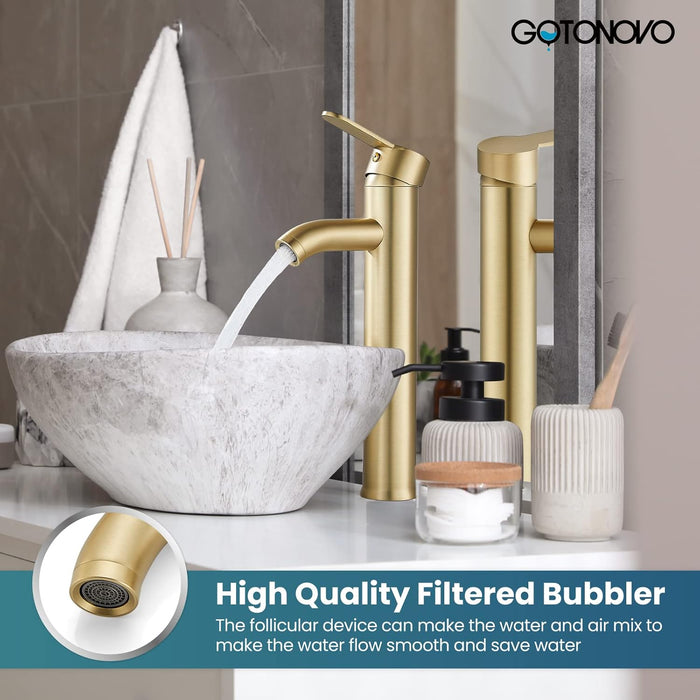 gotonovo Bathroom Vessel Sink Faucet Single Handle Lavatory Vanity Mixer Tap Tall Spout Single Hole