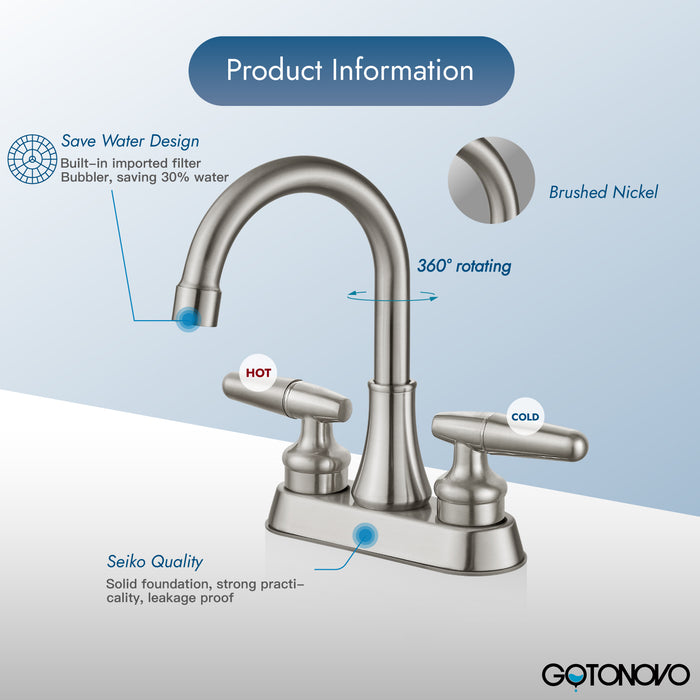 Bathroom Sink Faucet 4 Inch Centerset Lavatory Basin Mixer Tap Double Hole Two Handle Swivel Spout 360 Degree Deck Mount Vanity Vessel Faucet,Classic