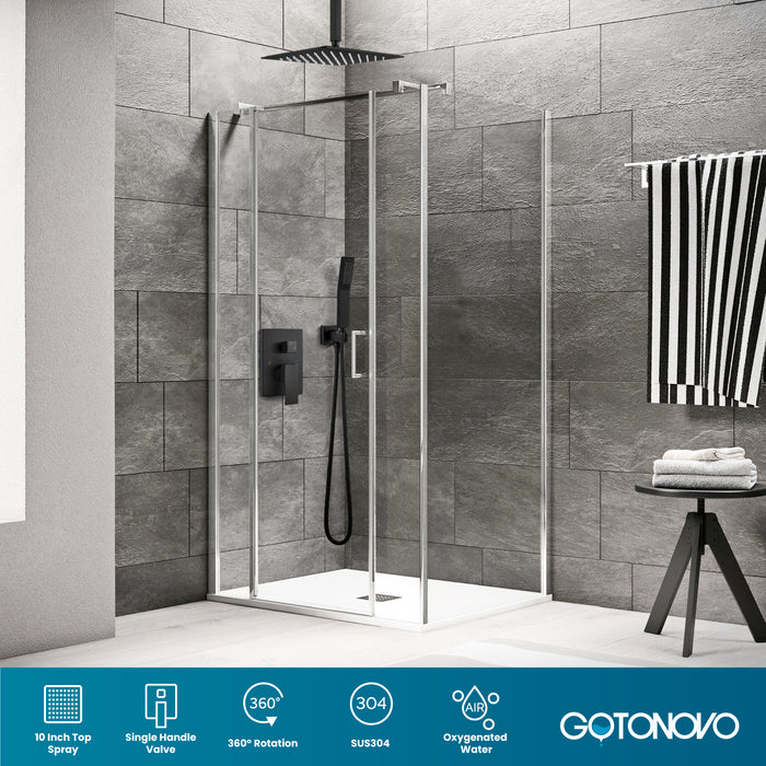 gotonovo Rain Shower System Ceiling Mount 12 Inch Shower Head with Handheld Spray Luxury High Pressure Shower Combo Set Rough-in Valve and Shower Trim Included Dual Function