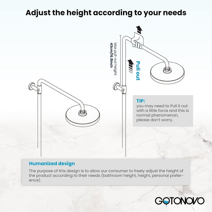 gotonovo Exposed Bathroom Shower Faucet Wall Mounted Shower System Dual Functions 8 inch Wall Mounted with Shower Shelf Double Cross Handles Adjustable Handheld Sprayer