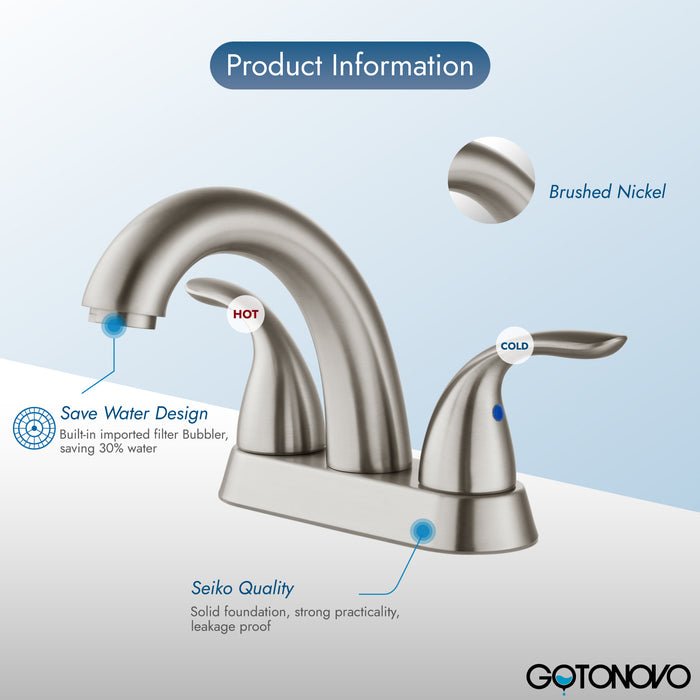 4'' Centerset Bathroom Lavatory Faucet Deck Mount 2 Handles Bathroom Sink Faucet Mixer Tap with Deck Plate Pop up Drain and Water Supply Hoses