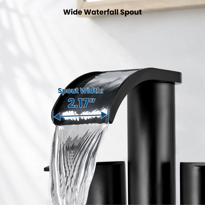 gotonovo 4 Inch Centerset Waterfall Bathroom Sink Faucet Deck Mount 2 Handle Basin Faucets 2 or 3 Hole with Pop Up Drain Included Lavatory Modern Mixer Tap Vanity Faucet