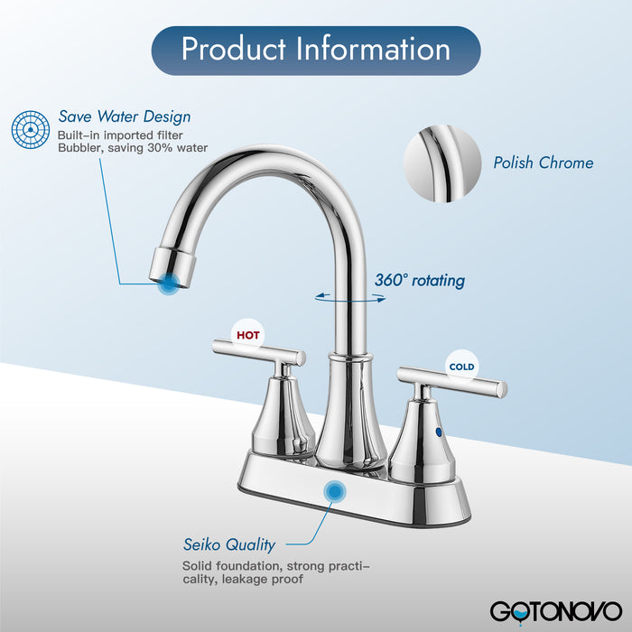 Bathroom Faucets 4 Inch Centerset Bathroom Sink Faucet Deck Mounted Swivel Spout Vanity Lavatory Faucet with Pop-Up Drain 2 Handle Utility Rv Sink Faucet