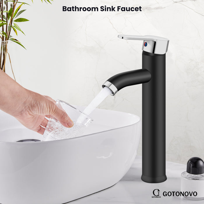 gotonovo Bathroom Sink Faucet 1 Handle Single Hole Deck Mount Tall type Faucet with Pop Up Drain Combo