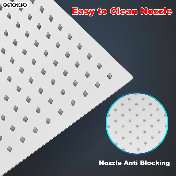 gotonovo Rainfall Shower Head 10 Inch Stainless Steel Square Rainfall  High Pressure Bath Rain Showerhead 1/16" Ultra Thin Waterfall Full Body Coverage with Silicone Nozzle