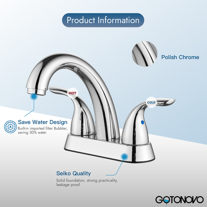 4'' Centerset Bathroom Lavatory Faucet Deck Mount 2 Handles Bathroom Sink Faucet Mixer Tap with Deck Plate Pop up Drain and Water Supply Hoses