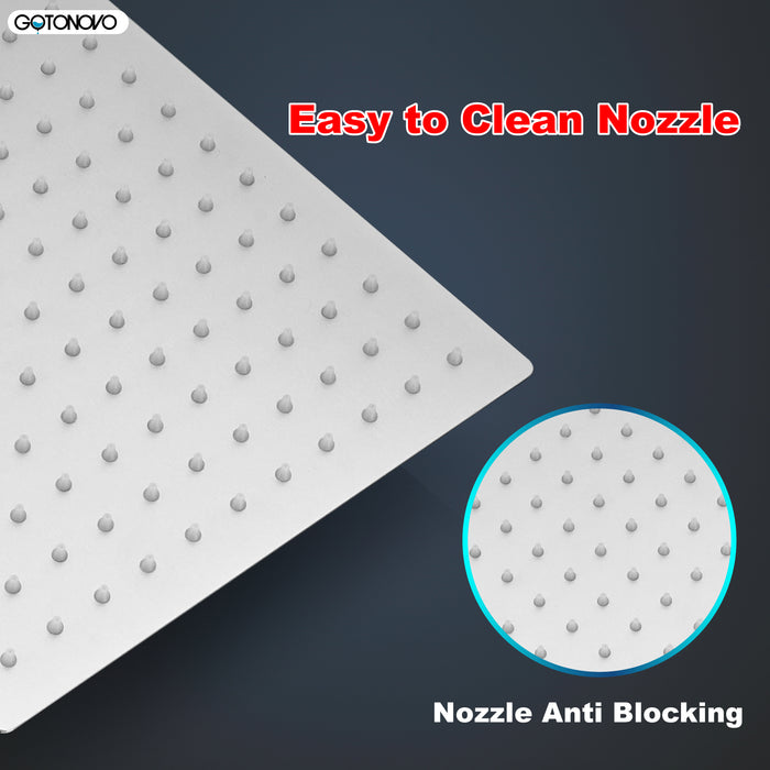 gotonovo Rainfall Shower Head 10 Inch Stainless Steel Square Rainfall  High Pressure Bath Rain Showerhead 1/16" Ultra Thin Waterfall Full Body Coverage with Silicone Nozzle