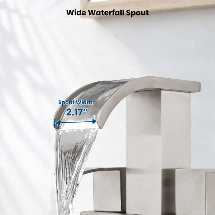 gotonovo Waterfall 4 Inch Centerset Bathroom Sink Faucet 2 Handle Basin Faucets 2 or 3 Hole Deck Mount with Pop Up Drain Included Lavatory Modern Mixer Tap Vanity Faucet