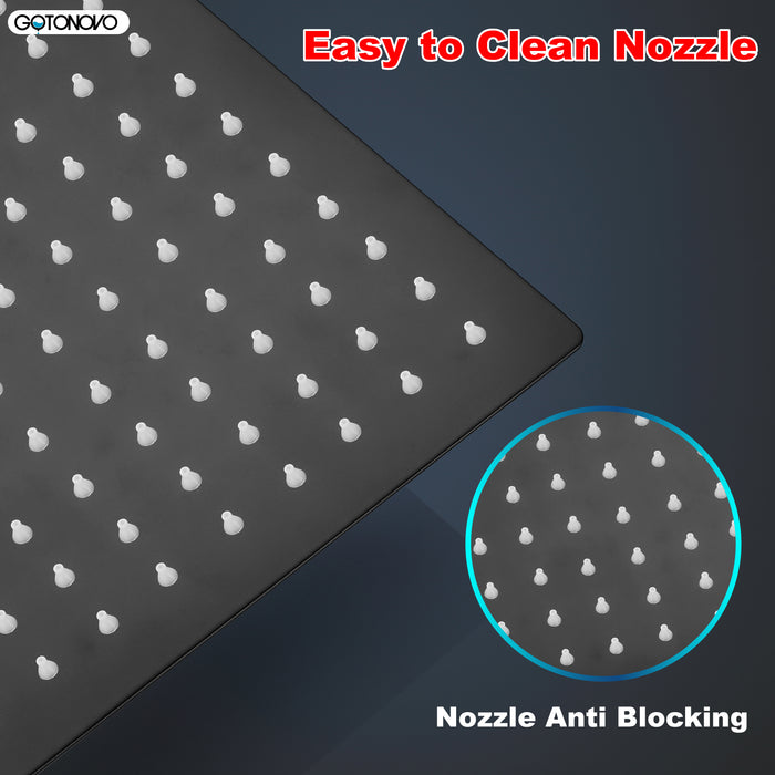 gotonovo Rainfall Shower Head 10 Inch Stainless Steel Square Rainfall  High Pressure Bath Rain Showerhead 1/16" Ultra Thin Waterfall Full Body Coverage with Silicone Nozzle