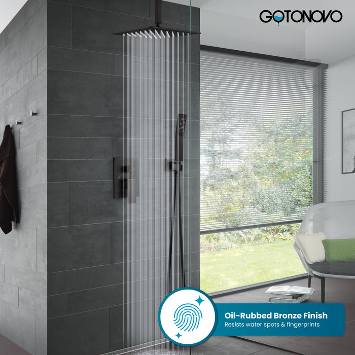 gotonovo Rain Shower System Ceiling Mount 12 Inch Shower Head with Handheld Spray Luxury High Pressure Shower Combo Set Rough-in Valve and Shower Trim Included Dual Function