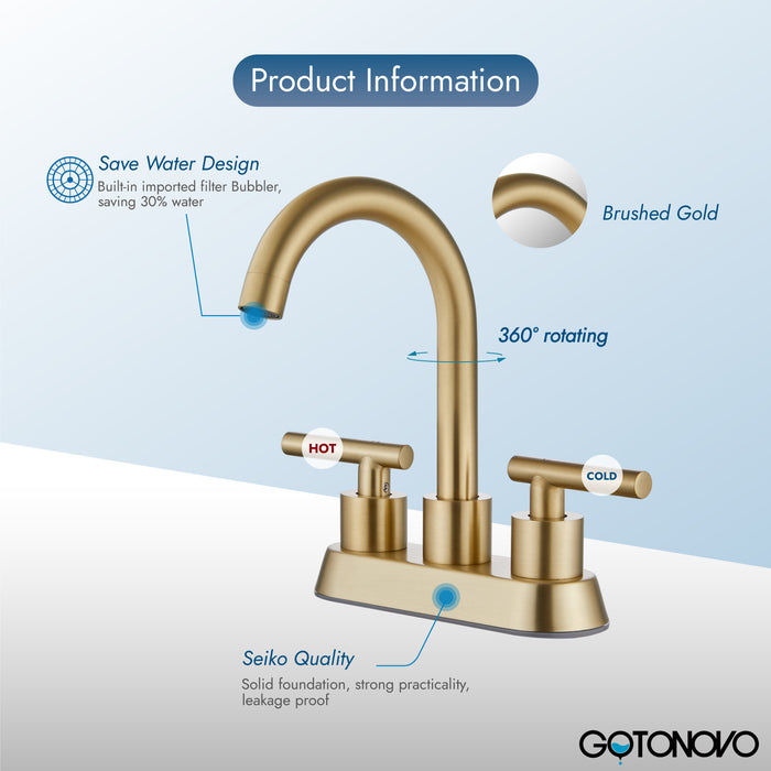 4 Inch Centerset Bathroom Sink Faucet Stainless Steel Deck Mount Double Handles Swivel Spout Mixer Tap with Pop-up Drain Lavatory Bathroom Vanity Faucets