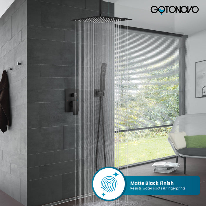 gotonovo Rain Shower System Ceiling Mount 12 Inch Shower Head with Handheld Spray Luxury High Pressure Shower Combo Set Rough-in Valve and Shower Trim Included Dual Function