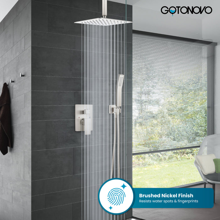 gotonovo Rain Shower System Ceiling Mount 12 Inch Shower Head with Handheld Spray Luxury High Pressure Shower Combo Set Rough-in Valve and Shower Trim Included Dual Function
