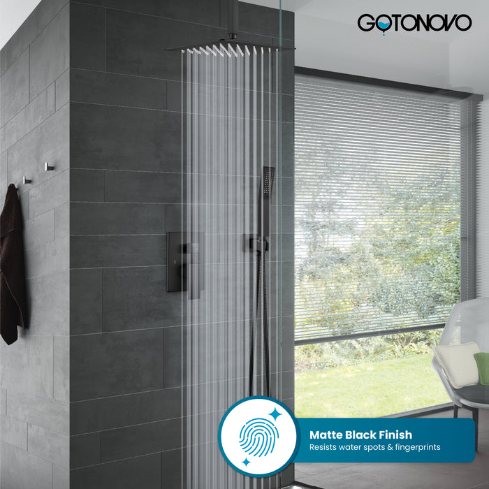 gotonovo Rain Shower System Ceiling Mount 12 Inch Shower Head with Handheld Spray Luxury High Pressure Shower Combo Set Rough-in Valve and Shower Trim Included Dual Function