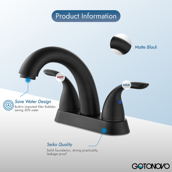 4'' Centerset Bathroom Lavatory Faucet Deck Mount 2 Handles Bathroom Sink Faucet Mixer Tap with Deck Plate Pop up Drain and Water Supply Hoses