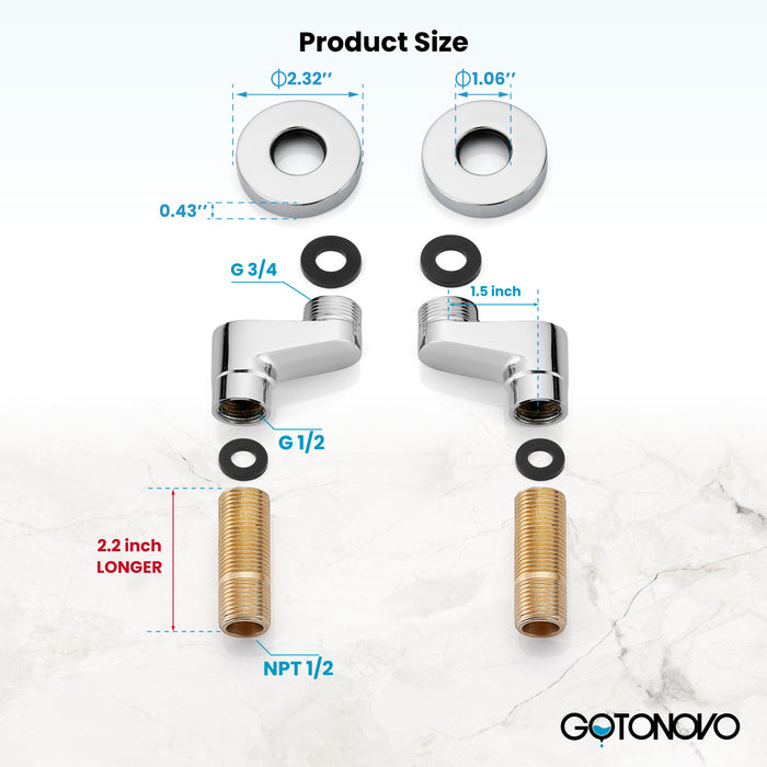3-3/8 Inch Clawfoot Tub Adapter 2.17 Inch Extended Thread Adjustable Swing Arms Commercial Utility Eccentric Screw Plus Size 1 Pair