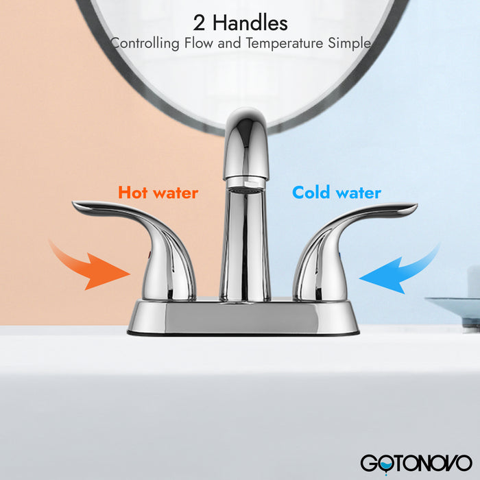 4'' Centerset Bathroom Lavatory Faucet Deck Mount 2 Handles Bathroom Sink Faucet Mixer Tap with Deck Plate Pop up Drain and Water Supply Hoses