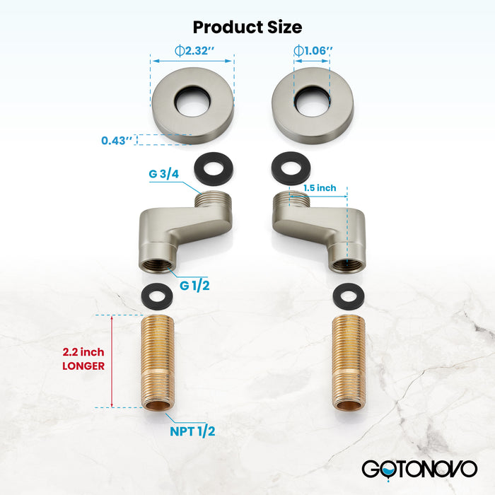3-3/8 Inch Clawfoot Tub Adapter 2.17 Inch Extended Thread Adjustable Swing Arms Commercial Utility Eccentric Screw Plus Size 1 Pair