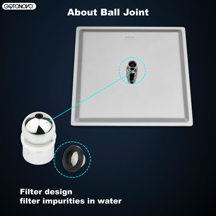 gotonovo Rainfall Shower Head 10 Inch Stainless Steel Square Rainfall  High Pressure Bath Rain Showerhead 1/16" Ultra Thin Waterfall Full Body Coverage with Silicone Nozzle