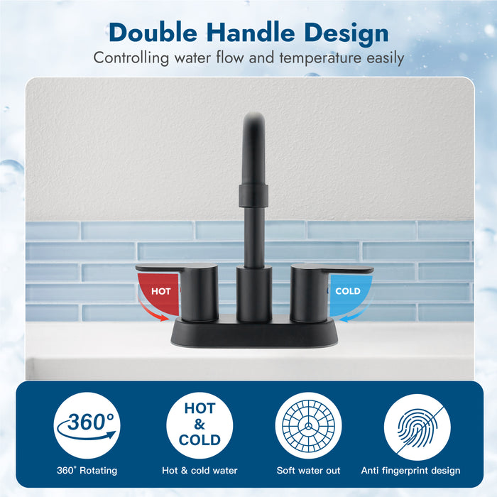 Bathroom Faucet 4 Inch Centerset Bathroom Sink Faucet, Double Handle Bathroom Faucets 360 Degree Swivel Spout Deck Mounted Lavatory Vanity Faucet Mixer Tap with Pop Up Drain