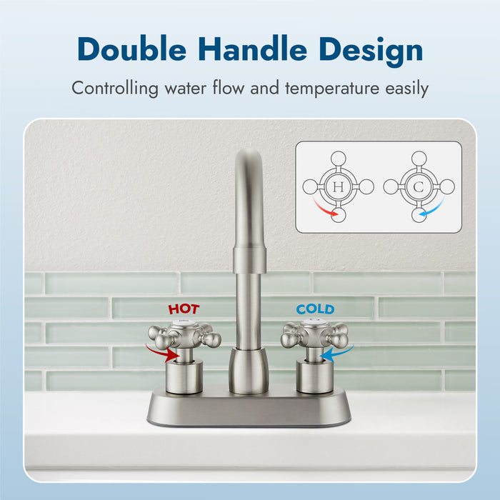 4 Inch centerset Bathroom Faucet Double Cross Handle Vanity Faucet 360° Swivel Spout Deck Mounted Mixer Tap with Pop up Drain Water Supply Hoses