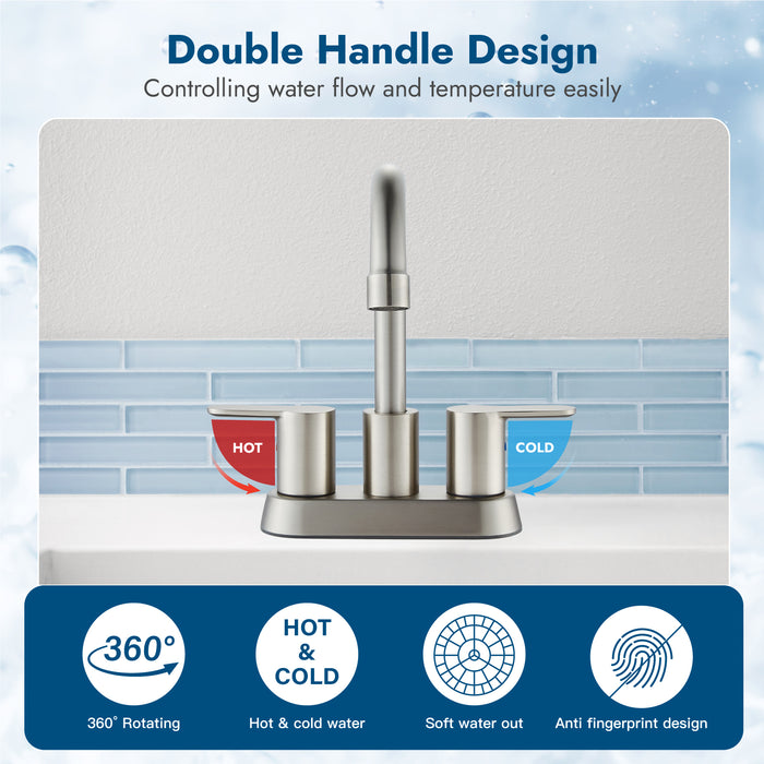 Bathroom Faucet 4 Inch Centerset Bathroom Sink Faucet, Double Handle Bathroom Faucets 360 Degree Swivel Spout Deck Mounted Lavatory Vanity Faucet Mixer Tap with Pop Up Drain