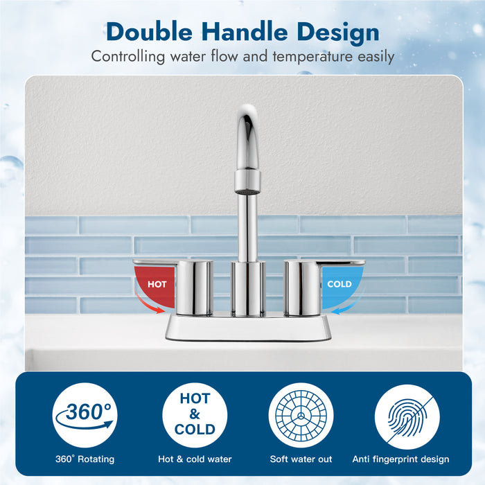 Bathroom Faucet 4 Inch Centerset Bathroom Sink Faucet, Double Handle Bathroom Faucets 360 Degree Swivel Spout Deck Mounted Lavatory Vanity Faucet Mixer Tap with Pop Up Drain