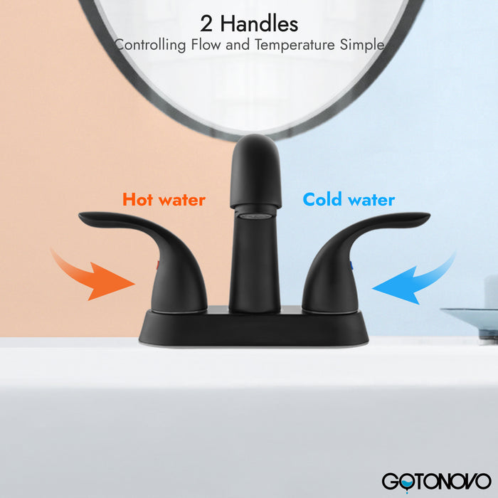 4'' Centerset Bathroom Lavatory Faucet Deck Mount 2 Handles Bathroom Sink Faucet Mixer Tap with Deck Plate Pop up Drain and Water Supply Hoses