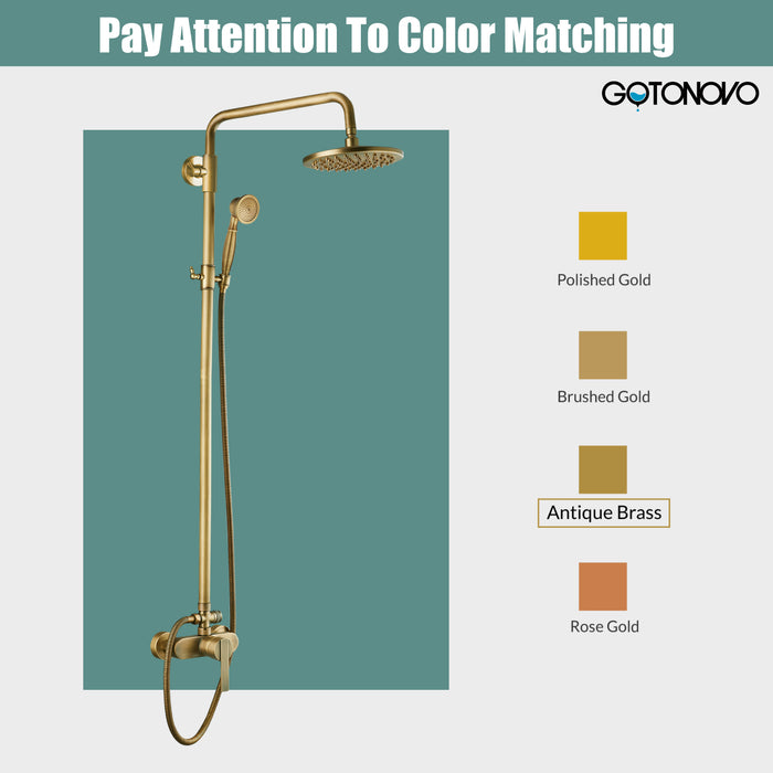 gotonovo Exposed Pipe Shower Kit 8” Rainfall Shower Head System Set One Handle with Hand Held Spray Bathroom Shower Faucet Adjustable Showerhead Bar