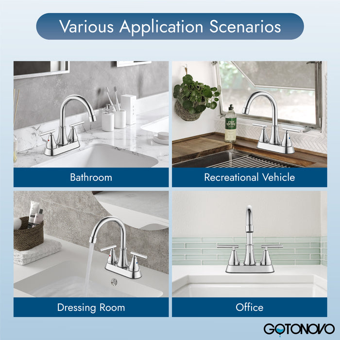 Bathroom Faucets 4 Inch Centerset Bathroom Sink Faucet Deck Mounted Swivel Spout Vanity Lavatory Faucet with Pop-Up Drain 2 Handle Utility Rv Sink Faucet